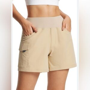 BALEAF Women Beige Shorts Stretch High Waisted Quick Dry stretch Hiking SZ Small